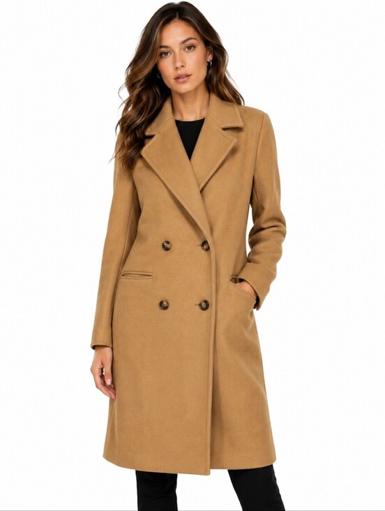 Source Unknown Jackets & Blazers - On Trend Camel Double-Breasted Long Coat Small Notch Lapel Fully Lined Classic